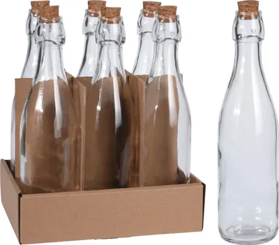 Produktbild von 6 x Glasflaschen mit Korken 500 ml - Flaschen mit Korken - Essigspender - Ölspender - Flaschen aus Glas - Essigflaschen - Ölflaschen