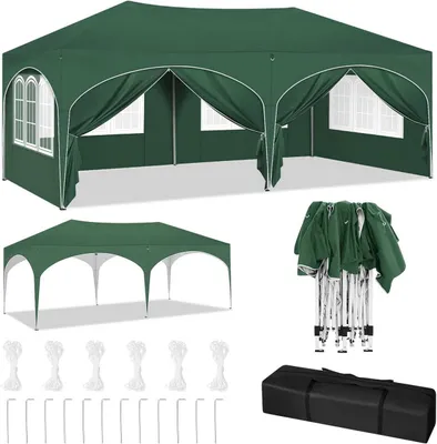 Zdjęcie produktu dla Pawilon ogrodowy 3x6 m z 6 ściankami bocznymi | Zielony | 300x600x250-258 cm