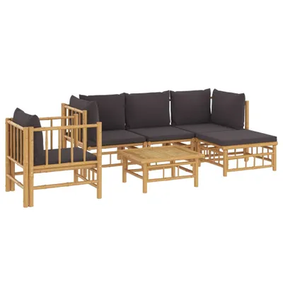 Image de vidaXL Ensemble de salon de jardin 6 pièces avec coussins gris foncé en bambou
