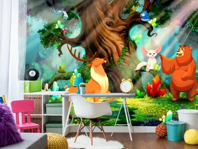 Produktbild von Vlies Fototapete Kinderzimmer 400x280 cm Tapeten Wandtapete XXL für Kinder Wald Tiere Hirsch e-C-0053-a-a