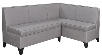 A grey corner sofa with black legs on a white background.