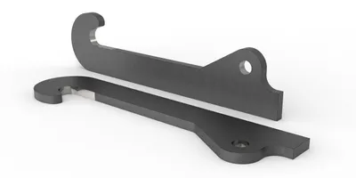 Two metal hooks are shown against a white background.
