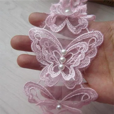 Produktbild von Vintage Dekorationskanten - Geborduurd Stoffkant - Vintage Stil - 6,5 cm Breit - Rosa