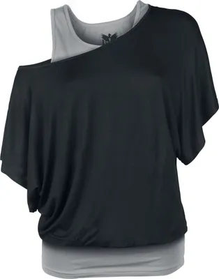 Produktbild von Black Premium by EMP Damen grau-schwarzes T-Shirt im Double-Layer-Look L
