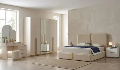 Produktbild von r Komplettes Schlafzimmer Bett mit Nachttische Designer Kleiderschrank