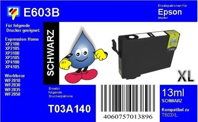 Produktbild von 603XL - black - TiDis Druckerpatrone mit 13ml Inhalt - ersetzt T03A140