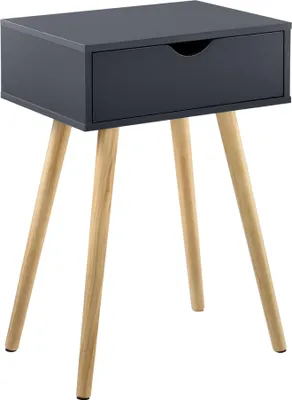 Produktbild von [en.casa] Beistelltisch mit Schublade Dunkelgrau Retro 60x40x30 cm Kommode Nachttisch Schubladentisch Nachtschrank Nachtkommode Ablage
