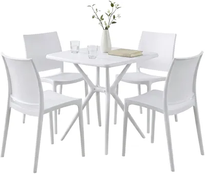 Produktbild von Gartenmöbel-Set GRETA mit 4 Stühlen - 156x156x81cm, Kunststoff, Weiß | Balkonset Gartenset Tisch mit Stühlen Bistroset Outdoor
