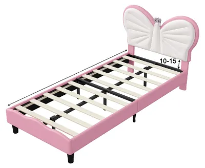 Zdjęcie produktu dla Łóżko z regulowanym zagłówkiem, stylowy design, kolor różowo-biały – 90 x 200 cm