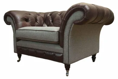 Produktbild von Chesterfield Ohrensessel Grau Sofagarnitur Sessel Couch Ledersofa Neu