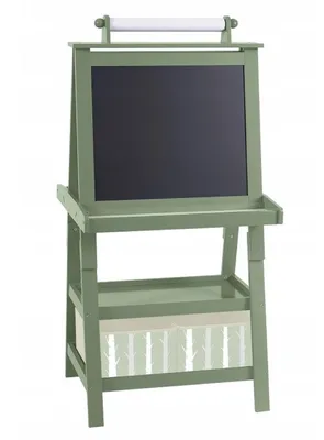 Immagine prodotto di Lavagna verde a gesso, fronte-retro, con vano portaoggetti, rotolo di carta e ripiano in MDF