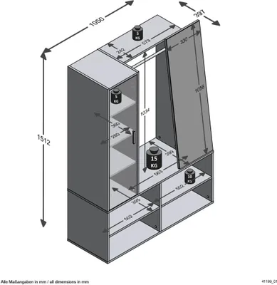 Produktbild von FMD Kleiderschrank mit 4 Fächern und Spiegel 105x39,7x151,3 cm Weiß