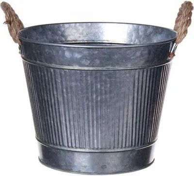 Produktbild von INNA-Glas Runder Übertopf BIMETO mit Griffen, Rillen, Zink, Silber, 18,5cm, Ø22,5cm - Zink Pflanztopf