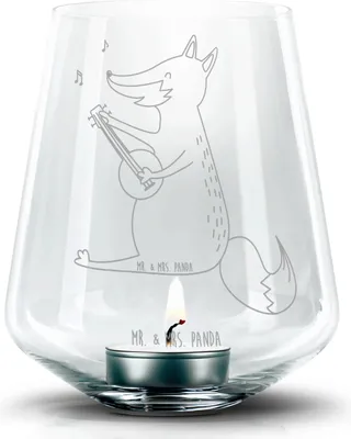 Produktbild von Mr. & Mrs. Panda Glas Windlicht Fuchs Gitarre - Transparent - Geschenk, Sänger, Teelichthalter, Kerzenglas, Laterne, Kerzenhalter, Singen, Optimistisch, Musik