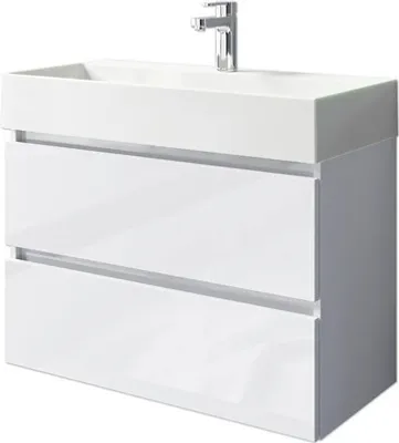 Produktbild von Pelipal Badmöbel-Set Torino BxHxT 81 x 66,7 x 40 cm Frontfarbe weiß hochglanz mit Waschtisch Keramik weiß