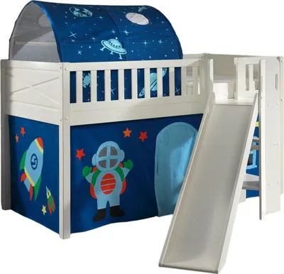 Produktbild von Kinderbett mit Rutsche Karyl Massivholz Weiß Textilset Astro 2