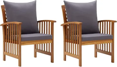 Produktbild von 2 Gartenstühle aus massivem Akazienholz mit Kissen, Hochlehner für Balkon und Terrasse