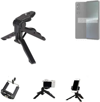 Produktbild von K-S-Trade Stativ Tisch-Ständer Dreibein Handy-Stativ Ständer kompatibel mit Sony Xperia 1 V Mini-Stativ Smartphone Tripod Handy-Stativ aus Plastik