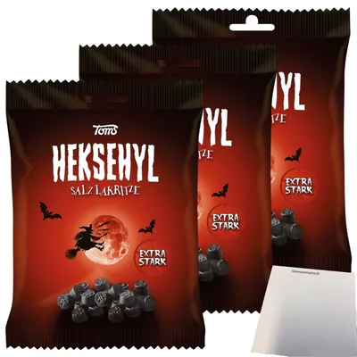 Produktbild von Toms Heksehyl Salzlakritz Pastillen 3er Pack (3x140g Packung) + usy Block