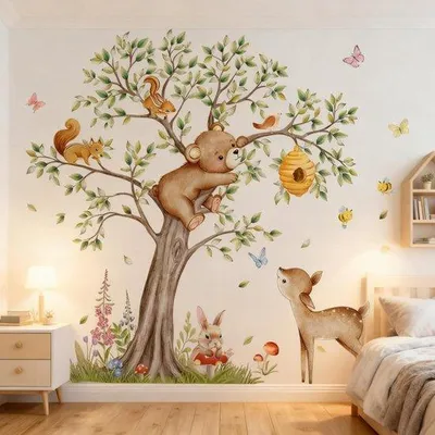 Productafbeelding van Unyqoos® Zelfklevende wandstickers met jungle- en bosdieren – wanddecoratie voor baby- en kinderkamers, verwijderbaar zonder sporen, opnieuw positioneerbaar, niet giftig