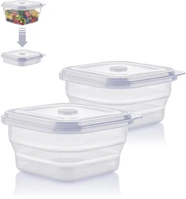 Produktbild von Faltbare Lunchbox 900ml, doppelt, hitzebeständig, silikon, transparent