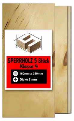 Produktbild von Rechteckige Birkensperrholzplatten zum Basteln und Bemalen – Lasergravur, CNC-Fräsen, Modellbau, Laubsägearbeiten, Brandmalerei und Decoupage – Klasse 4 – 16 × 28 cm (160 × 280 mm) – 8 mm – 5 Stück