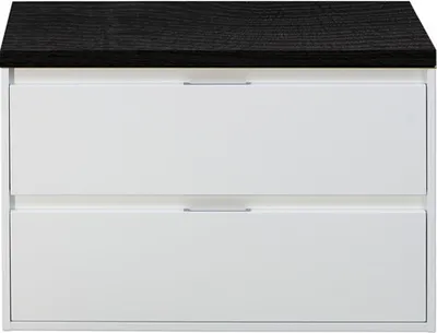 Produktbild von Sanox Waschtischunterschrank Porto BxHxT 90,2 x 58,6 x 50 cm Frontfarbe weiß hochglanz mit WT-Platte schwarz eiche