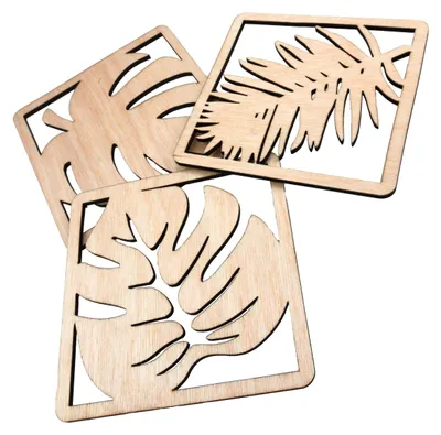 Untersetzer-Set, 8 Stück, Naturholz, rechteckig, 11x12 cm