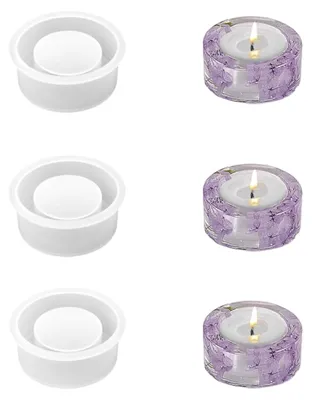 Produktbild von Silikonform für Kerzenhalter, 3-teiliges Set, Teelichtform 7×2,8 cm für DIY-Projekte mit Harz, Epoxidharz, Gießformen, Zement, Kunst und Heimdekoration.