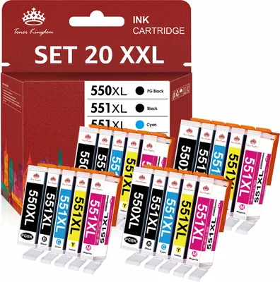 Produktbild von 20er Pack 550 XL 551 XL Kompatible Tintenpatronen Ersatz für Canon PGI-550 CLI-551 zur Verwendung mit Canon PIXMA IP7250 IP8750 MX925 MG5650 IX6850 MX725 MG5550 MG6350 MG6450 MX920