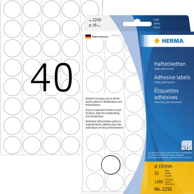 Image de Étiquettes multi-usages HERMA blanches 19 mm rondes papier 1280 pcs.