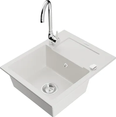 Immagine prodotto di Mexen Enzo lavello in granito a 1 vasca con sgocciolatoio e rubinetto cucina Telma, bianco - 6506-20-670200-00