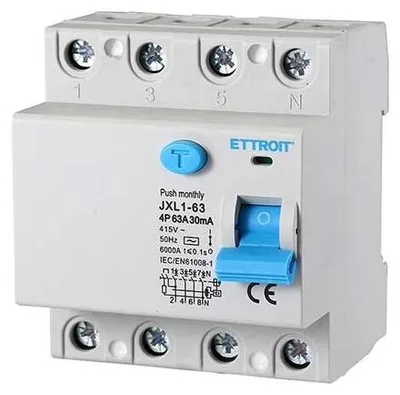 Immagine prodotto di ETTROIT Interruttore Differenziale Puro 4P 63A 6kA 30mA 380V Salvavita 4 Moduli DIN JX346361
