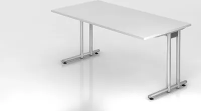 Produktbild von Schreibtisch Mauno | Weiß | BxT 160x80cm | Arbeitshöhe 72cm | höhenjustierbar 0-10 mm | C-Fuß-Gestell Silber | Rechteckform