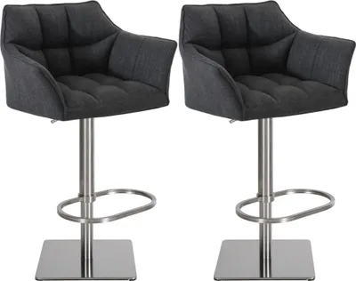 Produktbild von 2er Set Barhocker SIHAR - Stoff Dunkelgrau 64x45x88 cm Silber | Barstuhl Höhenverstellbar Mit Lehne Drehbar Tresenhocker Tresenstuhl Kneipenhocker