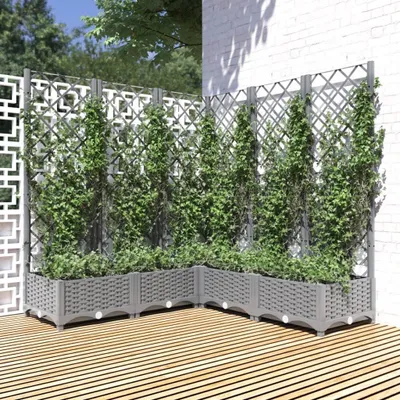 Image de vidaXL Bac à plantes avec treillis gris clair 120x120x121,5 cm PP