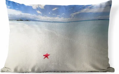 Produktbild von MuchoWow® Outdoor Kissen - Seestern - Rot - Sand - 60x40 cm - Wetterfest - Lounge Kissen - Zierkissen - Kissen für Innenräume