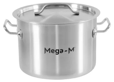 Zdjęcie produktu dla Garnek gastronomiczny średni ze stali nierdzewnej z pokrywką Mega-M Standard 9L 25x18 cm
