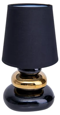 Produktbild von Tischleuchten - Keramik Tischleuchte "STONEY" schwarz, Tischlampe im Retro Style, aus Metall, Kunststoff und Textilmaterial in schwarz-gold, 31 cm hoch, Ø 16 cm, E14-Fassung – Schnurschalter