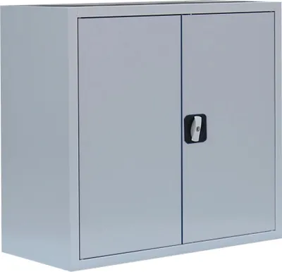 Produktbild von Flügeltürenschrank Sideboard 80cm breit Stahl Büro Aktenschrank grau 530300 TOP