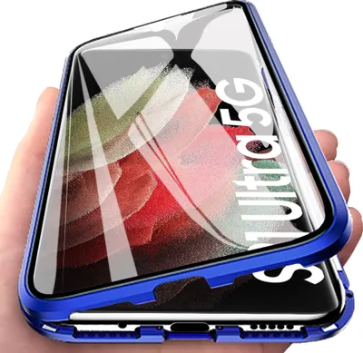 Produktbild von LaimTop Samsung Galaxy S21 5G Hülle, Gehärtetem Glas mit Magnetischer Adsorptionskasten 360 Grad Komplett Schutzhülle für Samsung Galaxy S21 5G Blau