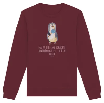 Produktbild von Mr. & Mrs. Panda Nachhaltiger Pullover Pinguin Lolli Größe XL - Burgundy - Geschenk, Spruch, Sweater, Baumwoll, Sweatshirt, Unvernünftig, Süßigkeiten, Pinguine, Pulli