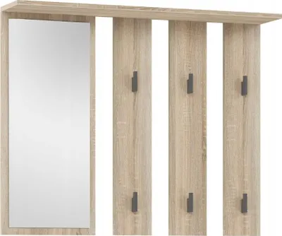 Immagine prodotto di BDW, Appendiabiti moderno a parete con specchio e mensola, rovere Sonoma Parma, 15x100x81,5 cm