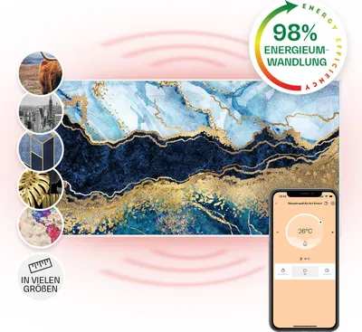 Obrázek produktu pro Klarstein Air Art Smart Infračervený ohřívač, infračervený ohřívač s ovládáním IoT/WiFi app, detekce otevřeného okna, infračervený ohřívač s termostatem, ohřívač pro montáž na zeď, elektrický ohřívač bez tvorby CO700 W