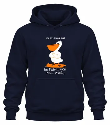 Productafbeelding van Ich Pelikann en Peliwill statement hoodie, ironische opdruk, marineblauw, maat L
