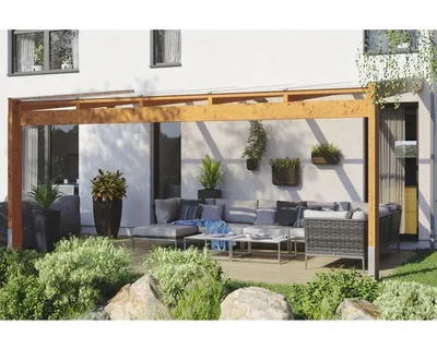 Produktbild von Terrassenüberdachung SKAN HOLZ Novara mit Pfostenlaschen 557x359 cm eiche hell