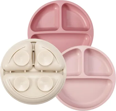 Produktbild von PandaEar Set: 3 geteilte Teller aus bruchsicherem Silikon für Babys und Kleinkinder – rutschfest, spülmaschinenfest und mikrowellengeeignet