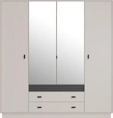 Produktbild von Kleiderschrank mit Spiegel – Drehtürenschrank – Schrank 4 Türen mit Kleiderstange – ALLMO System 16 – 200 cm – Kaschmir – moderner Garderobenschrank