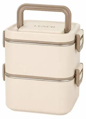 Productafbeelding van VHV - Lunchbox met 2 compartimenten - 700 ml, inclusief lepel en lekvrij deksel - Geschikt voor kantoor, school en onderweg - Beige