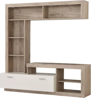 Immagine prodotto di Dmora Parete Attrezzata Moggio 171x42x171h cm Marrone Rovere Grigio, 7 Ripiani Un'anta